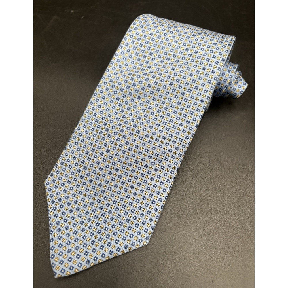 Brooks Brothers Men's Tie 100% Silk 346 Blue & Gold Square's 60"x 3 1/2" GUC